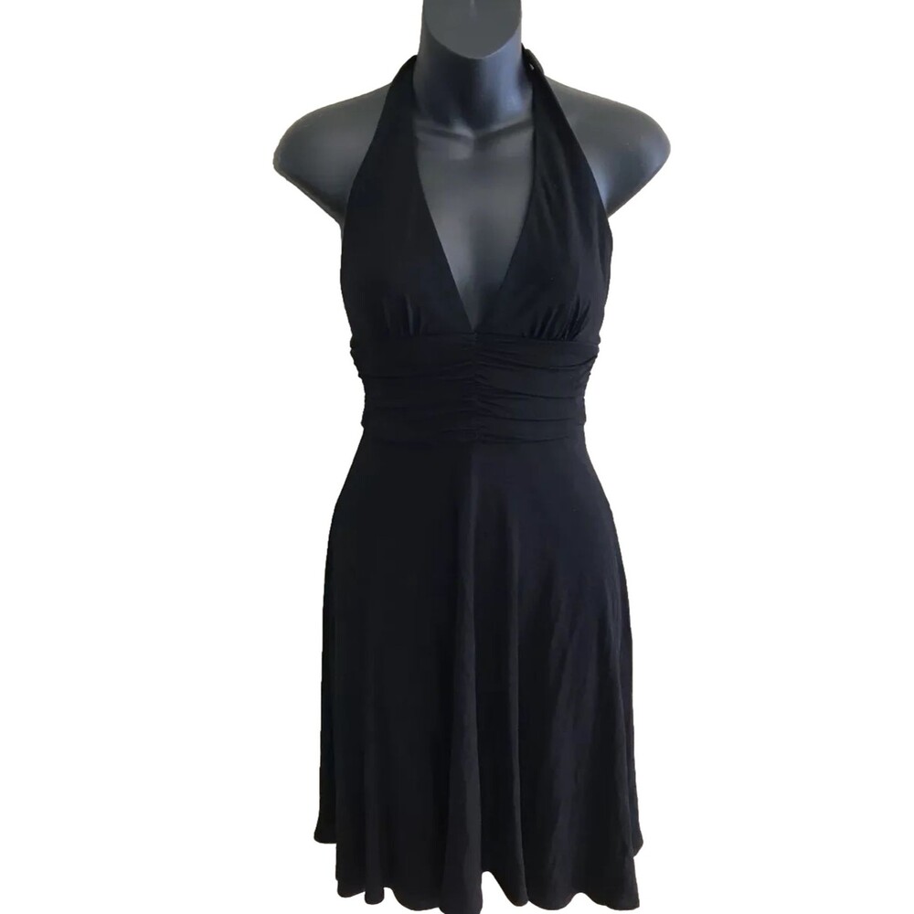 BCBGMAXAZRIA Women's Black Halter Empire Dress XS Backless Sleeveless Cocktail